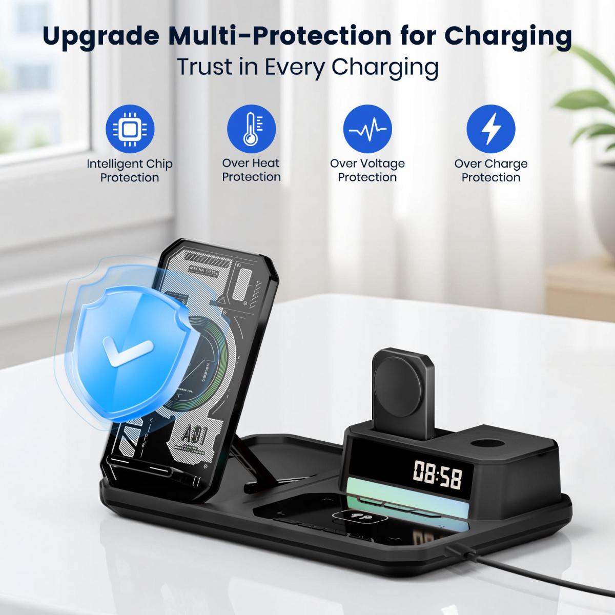 JPTREK 6-in-1 Wireless Charging Station with Speaker & RGB Light – Clean Desk Setup Must-Have