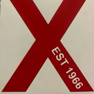 The Gen-x red X .  66 4x4 1/4 inch sticker . 5 year out door UV protected sticker. With the EST year design.