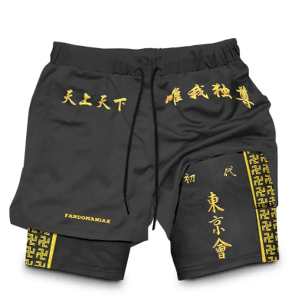 Mikey Tokyo Manji Avengers 2-in-1 Athletic Shorts Black Unisex Sports Double-Layered Inner Shorts Drawstring Design Men Women Basketball Shorts Pocket