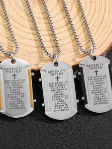 Cross Prayer Army Plaque Necklace Men Dog Tag Pendant Hip Hop Collar Chain, Adjustable Length, Unisex Couple Chain, Fits Hoodies, T-Shirts, Shirts