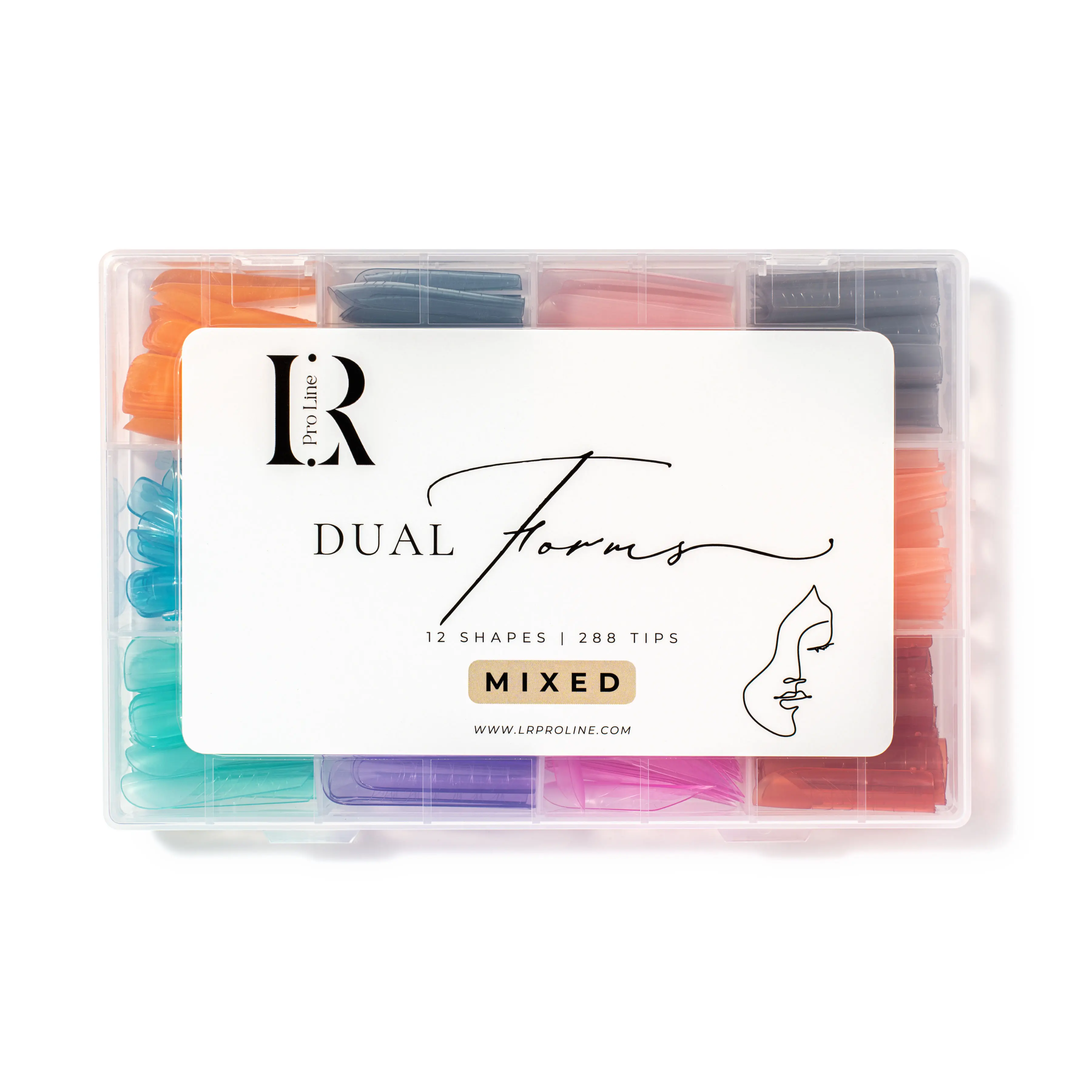 LR PRO LINE Nail Art Kit - Durable Translucent Plastic UV Gel Builder Supplies, 288-Piece 12-Shape Mixed Dual Forms, Flexible Acrylic Polygel Mold for Nail Care & Manicure Art (Beauty & Personal Care Accessory)