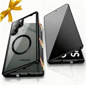 Liu Fei DigitalMagnetic Anti-Spy Phone Case for Samsung S25Ultra 24 23 22 21 20 25FE 25 Edge 25Plus - Magnetic  Back Magnetic Ring Wireless Charging Compatible, Features Built-In Privacy Tempered Glass, Aluminum Frame, Lens Cover, Lock Design