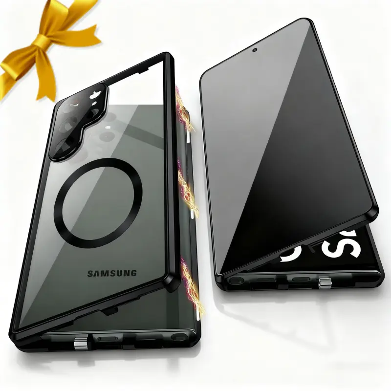 Liu Fei DigitalMagnetic Anti-Spy Phone Case for Samsung S25Ultra 24 23 22 21 20 25FE 25 Edge 25Plus - Magnetic  Back Magnetic Ring Wireless Charging Compatible, Features Built-In Privacy Tempered Glass, Aluminum Frame, Lens Cover, Lock Design
