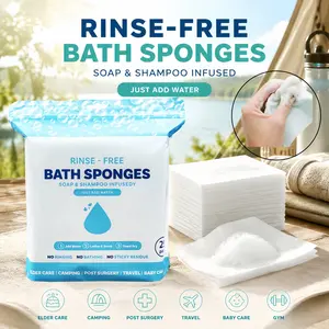 Disposable Rinse-Free Bath Sponges (25 Pack) - Soap Infused No Rinse Shower Wipes, Just Add Water & Lather. Extra Thick Body Wipes for Gym, Camping, Travel, Elderly & Post Surgery Care
