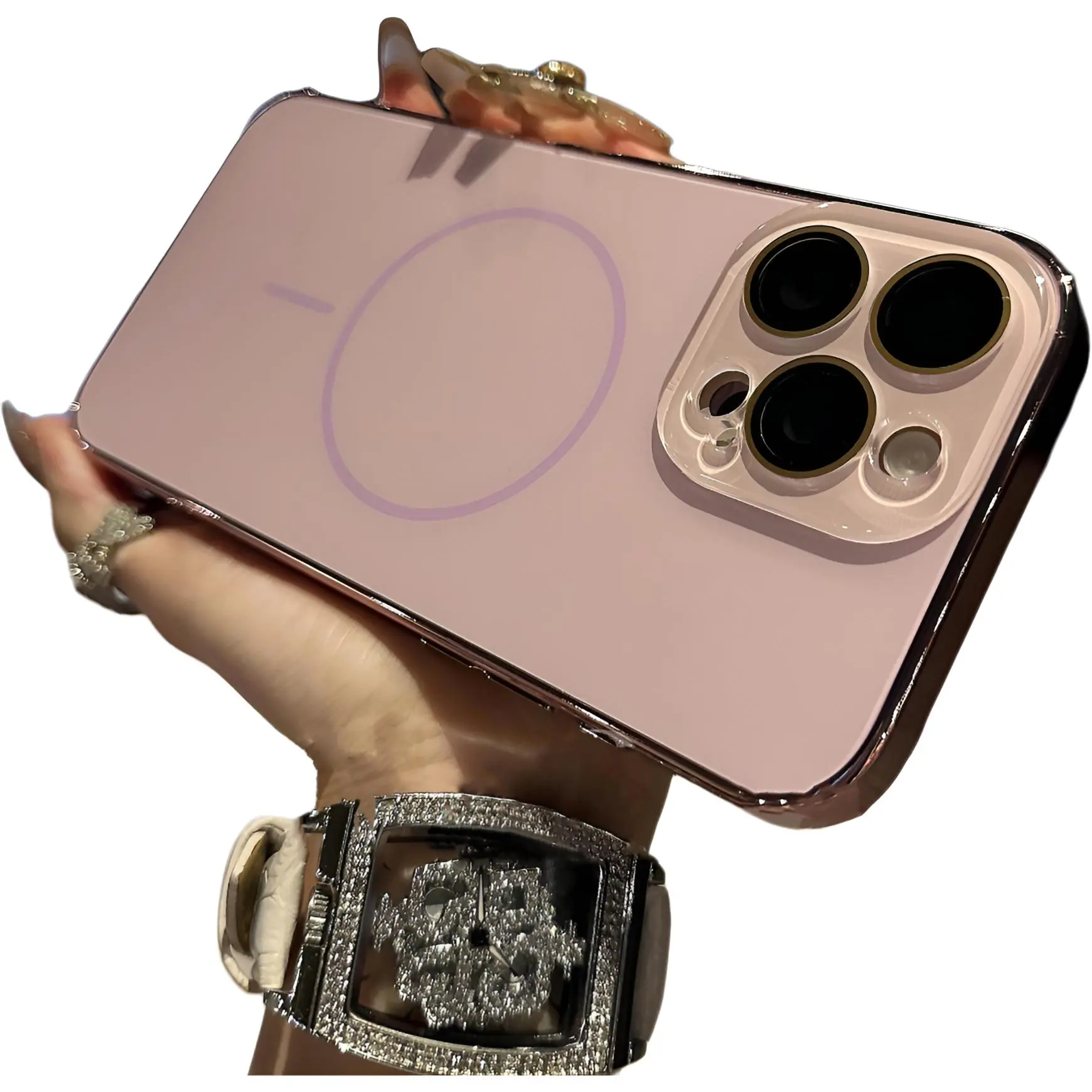 Premium Pink Electroplated Phone Case for iPhone 17/16/15/14/13/12/11 Pro Max Plus with Magnetic Design & Dual Shockproof Protection