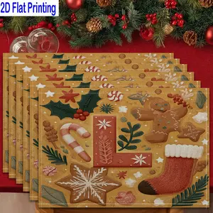 1PC/4Pcs/6Pcs 2D Flat Printed Gingerbread Man Christmas Holiday Season Table Mats, Placemats, Heat-resistant Kitchen Decorative Placemat, Kitchen Table Mats, Home Restaurant Table Mats, Outdoor Picnic Table Cloth Mats, Etc