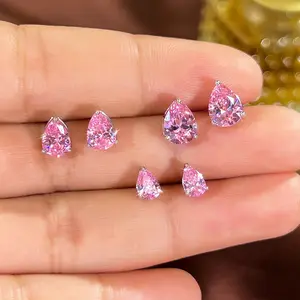 925 Sterling Silver Pink Teardrop-Shaped Cubic Zirconia Stud Earrings, Hypoallergenic Women Jewelry, Suitable for Everyday Wear, Parties, And Gifting