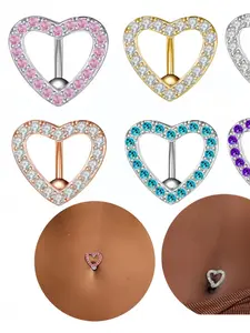 New Belly Button Ring Heart Back Piercing Jewelry Wholesale Customizable Rhinestone Navel Studs