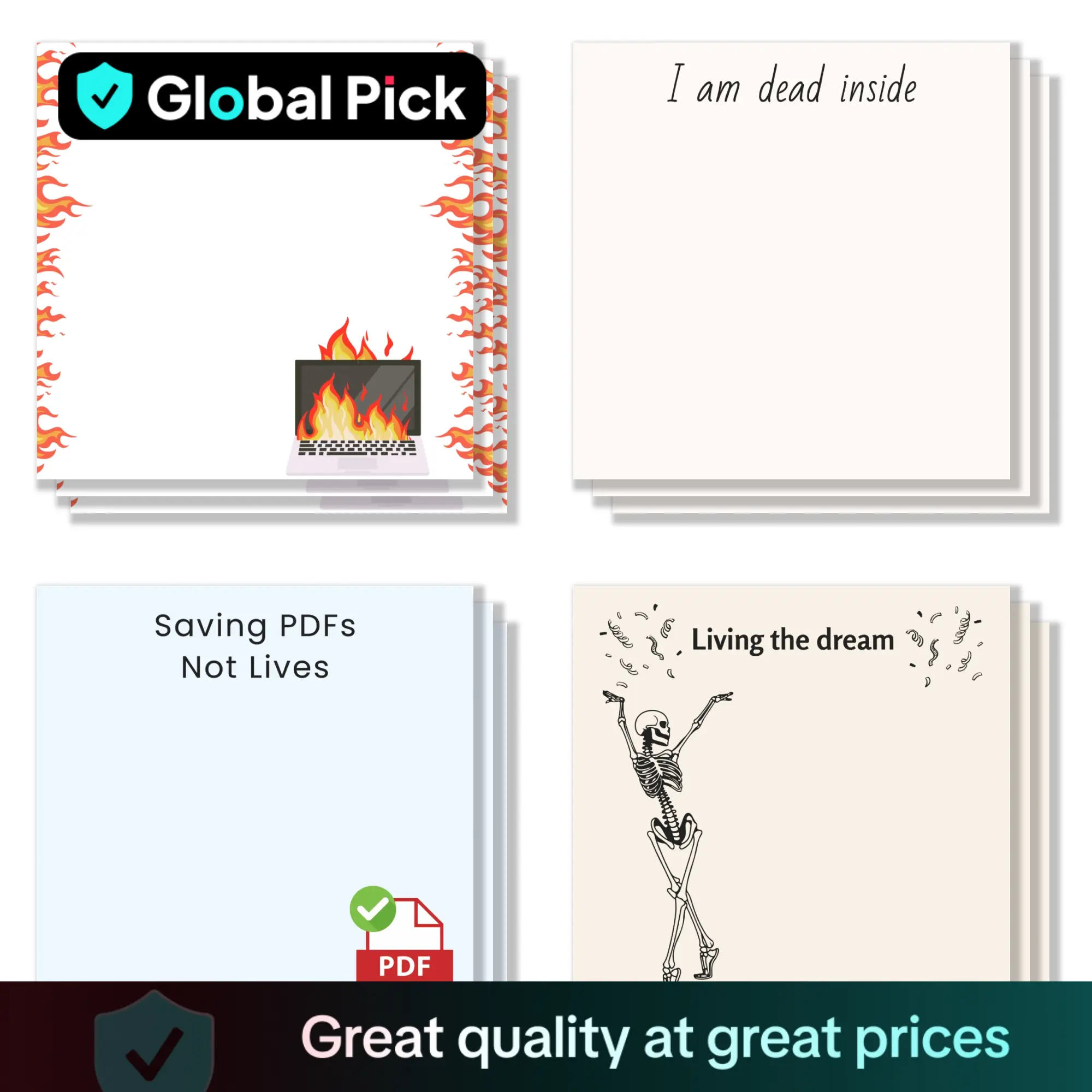 Funny Office Sticky Notebook, 4 Counts/set 3x3 Inch Funny Office Note Pad, Adhesive Sticky Note for School Office Home Supplies