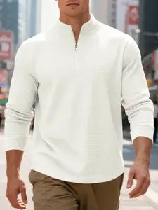 Men's Regular Fit Plain Half Zip Up Sweatshirt, Casual Long Sleeve Pullover for Spring & Fall, Fashion Men's Clothes for Daily Wear