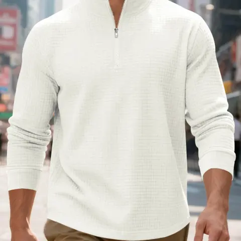 Men's Regular Fit Plain Half Zip Up Sweatshirt, Casual Long Sleeve Pullover for Spring & Fall, Fashion Men's Clothes for Daily Wear, Casual Athleisure Top