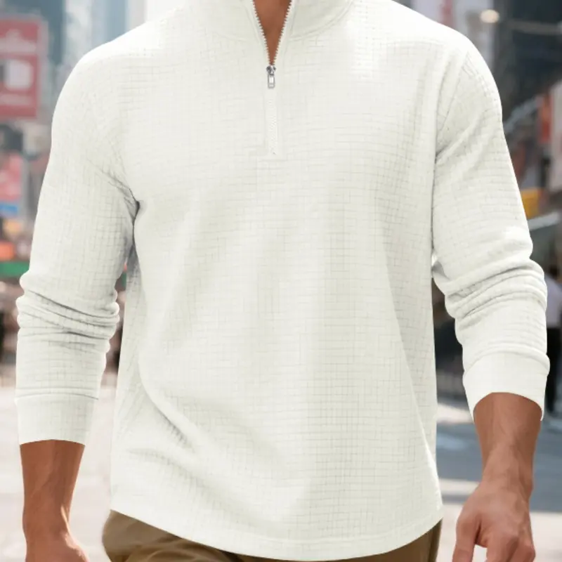 Men's Regular Fit Plain Half Zip Up Sweatshirt, Casual Long Sleeve Pullover for Spring & Fall, Fashion Men's Clothes for Daily Wear, Casual Athleisure Top