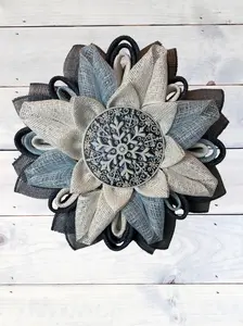 Blue-and-Cream-Snowflake-Mesh-Flower-Wreath-Winter-Door-Decor-Poly-Burlap-Wreath