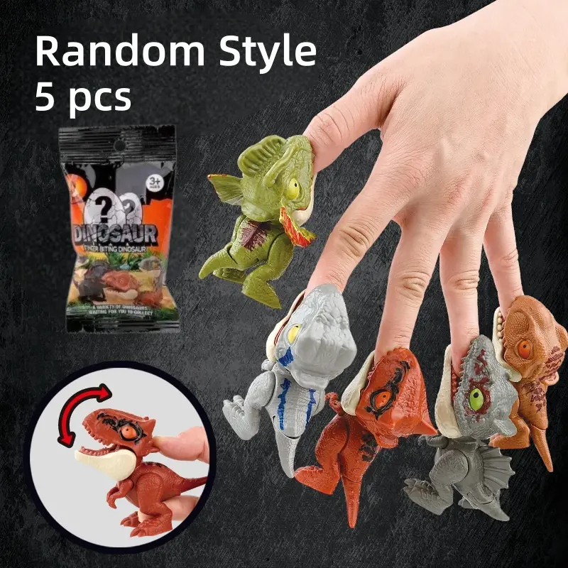 5-Piece Random Style Dinosaur Action Figure Toy Set - Painless Biting Feature, Movable Mouth - Action Figures for 3+ Toddlers, Birthday Surprise, Halloween Gifts, Easter Baskets, Stocking Stuffers-MM1