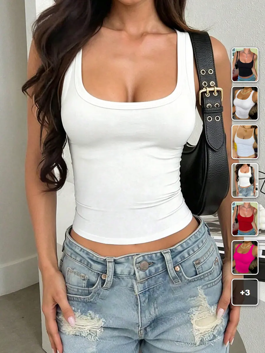 AESS Women's Camisole Solid Color Stretchy Casual Everyday Summer Tank Top