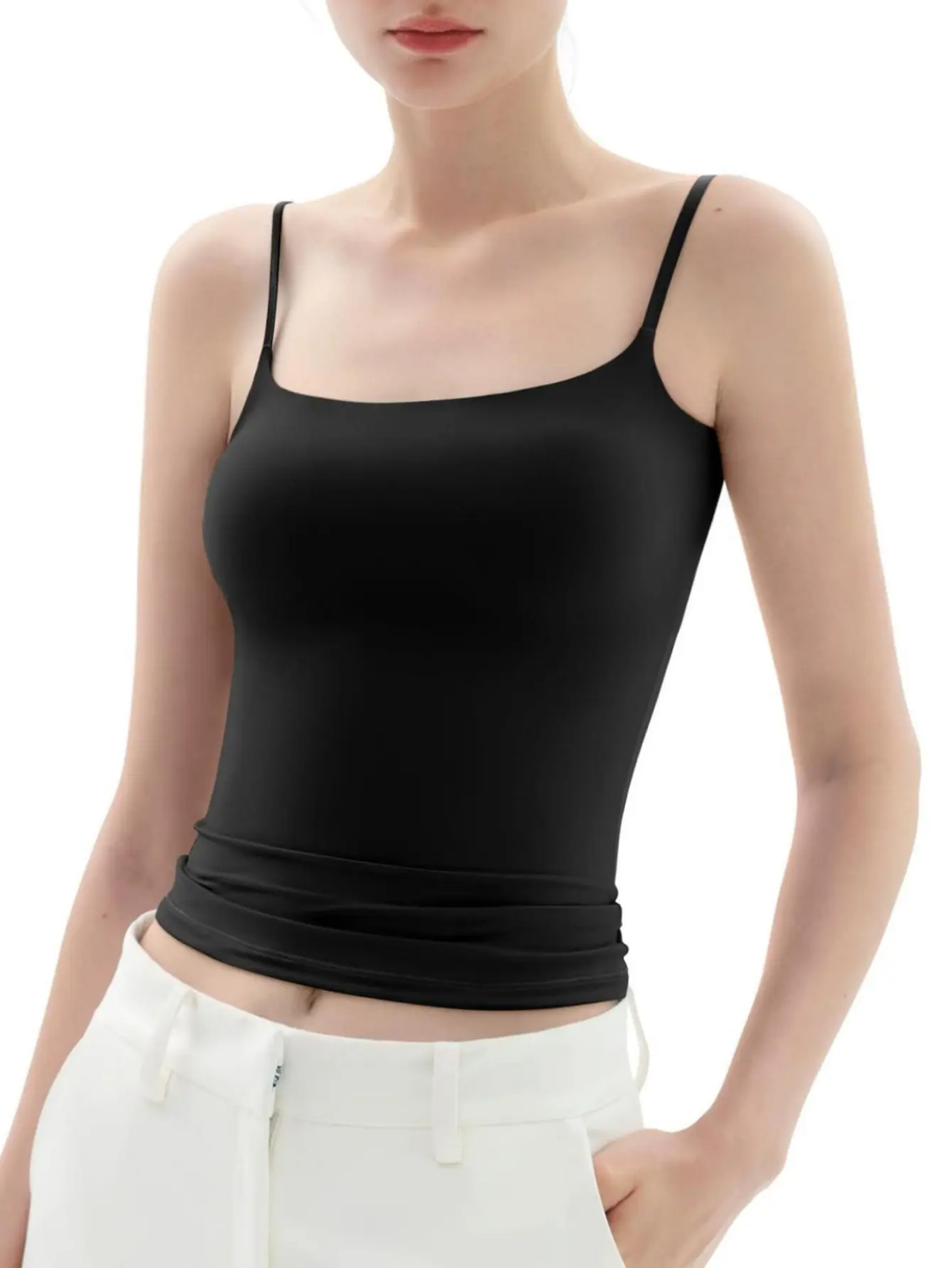 Women Square Neck Sleeveless Top Adjustable Spaghetti Straps Basic Top Notch Series Sleeveless Cami Vest Women's Lingerie Casual Slim Fit Soft Short Minimalist Comfortable summer tops Camisole