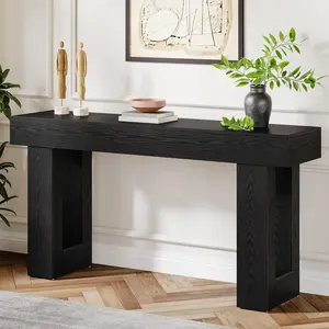 LustreC 63-Inch Long Console Table, Farmhouse Wooden Sofa Table Behind The Couch, Narrow Entryway Table for Entrance, Hallway, Living Room (Black)