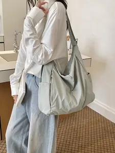 2026 New Korean Style Trend Simple Solid Large Capacity Tote Bag, Lightweight Nylon Waterproof Shoulder Crossbody Bag, Multi-Pocket Commuter Laptop Bag