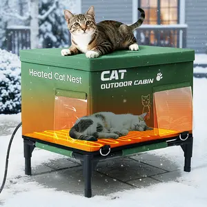 Lilypelle Heated Outdoor Cat House, Weatherproof Winter Cat Shelter with Elevated Base, Large Heated Cat House for Feral & Stray Cats in Yard, Garage or Porch (Power Bank Not Included)
