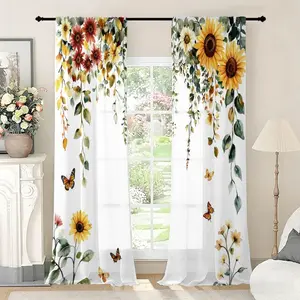 2 pieces of high-definition digital sunflower and butterfly printed curtains. They offer semi-transparent protection for privacy, are resistant to fading, can be hand-washed or machine-washed, and are suitable for decoration in bedrooms and living rooms.