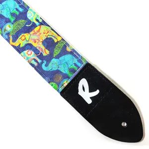 Paisley Elephant Guitar Strap - Blue Elephant Love - Colorful Elephant Family