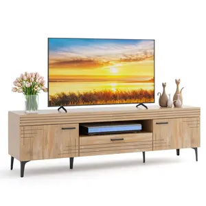 COSTWAY - TV Stand with 2 Cabinets and Storage Drawer for 65 Inches TVs-Oak