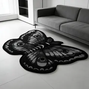 Dark Butterfly Design Decorative Rug, Unique Shape Mat, Artistic Butterfly Floor Mat, Comfortable Indoor Carpet, Hand Wash Only, Butterfly Area Rug, for Living Room Bedroom Decor