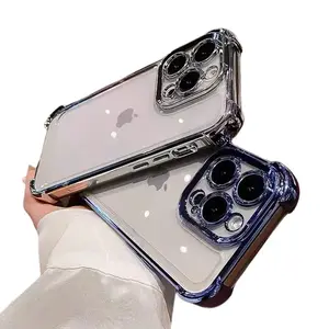 Thickened 4-Corner Mobile Phone Case for Apple iPhone 11/12/13/14/15/16 Pro/17 Pro Max - Electroplated Border, Drop-Protection Cushion, Lens Safeguard, Simple Style