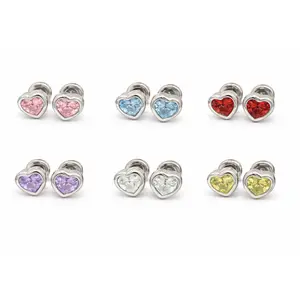 Sterling Silver Birthstone Heart Earrings for Babies and Girls