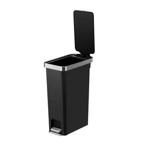 Slim Kitchen Trash Can, 10.5 Gallon Plastic Step Garbage Bin with Soft Close Lid, Black Movable
