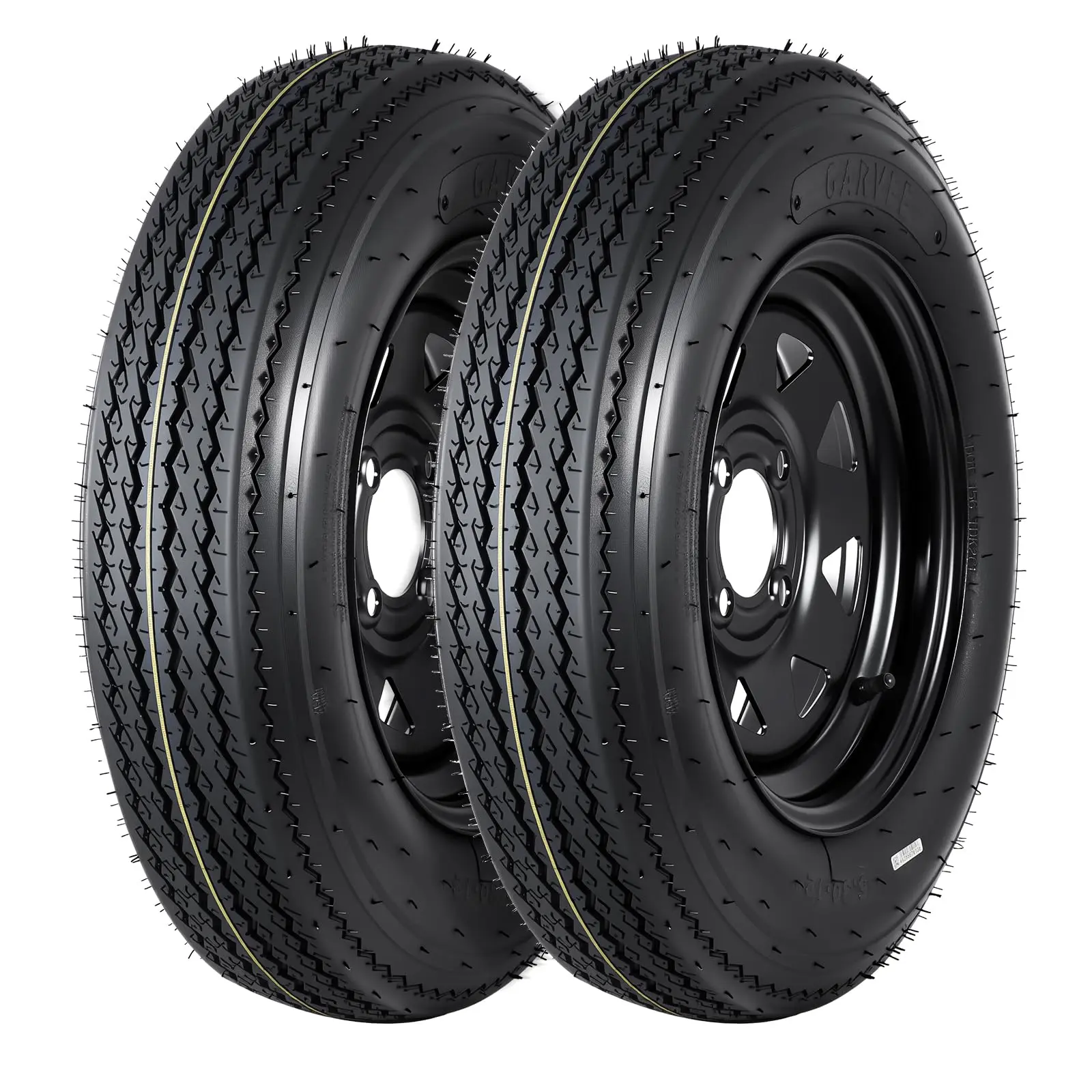 Garvee Upgraded 2-Pack Trailer Tire On Rim 5.30-12 530-12 5.30x12 Trailer Tires and 4 Lug on 4 in PCD 12 in Wheels Load Range C 6PR Black