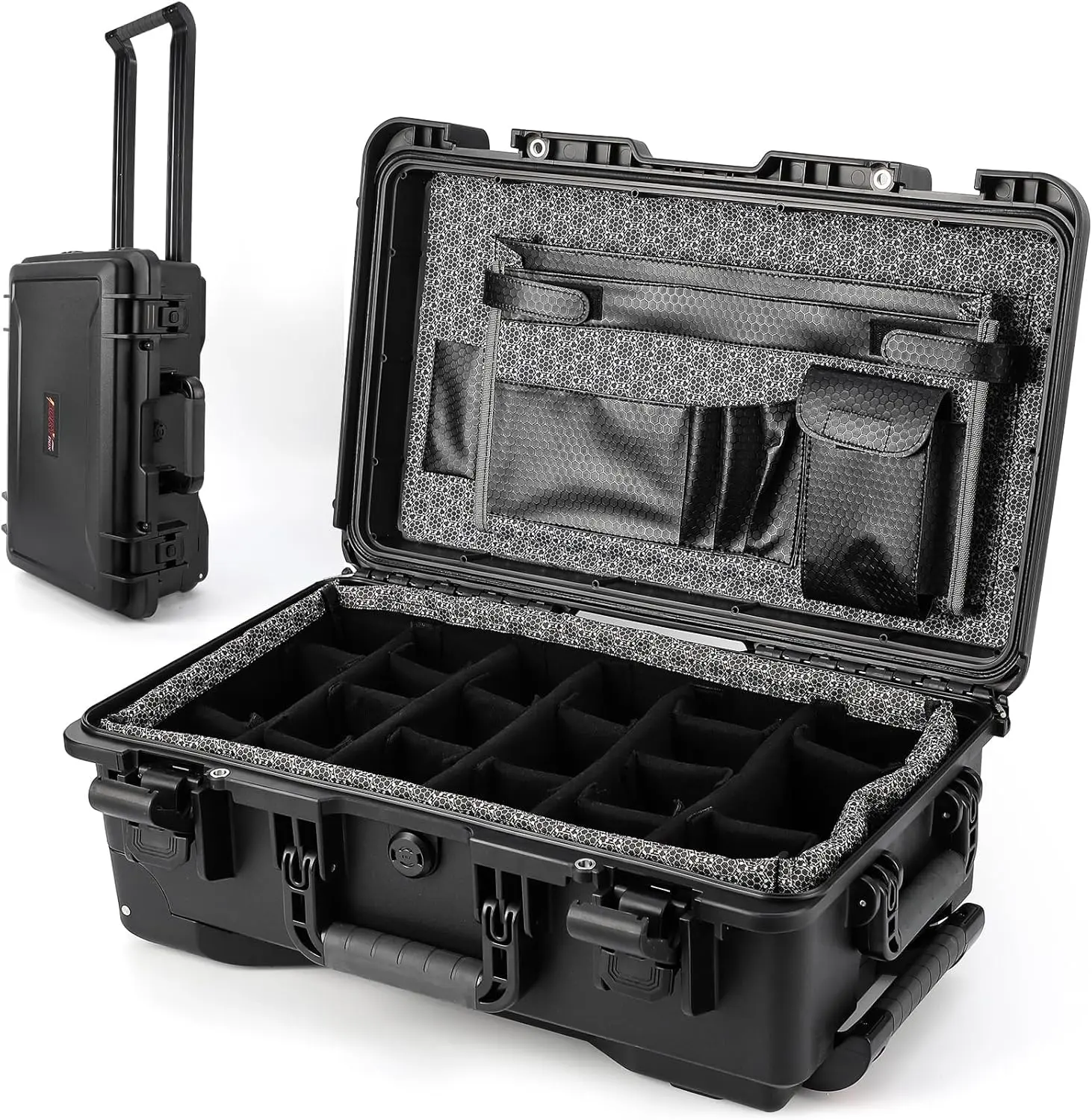 Garvee Heavy-Duty Waterproof Camera Case, for Diving & Water Sports – Dustproof, Impact-Resistant, with Padded Dividers, Wheels, 22"x14"x9" – Includes Extra Document Bag & Camera Insert