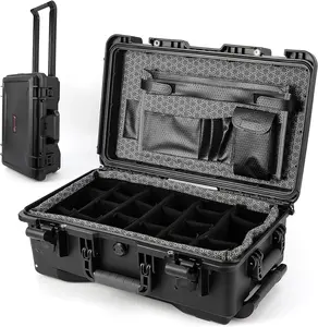 Garvee Heavy-Duty Waterproof Camera Case, for Diving & Water Sports – Dustproof, Impact-Resistant, with Padded Dividers, Wheels, 22"x14"x9" – Includes Extra Document Bag & Camera Insert