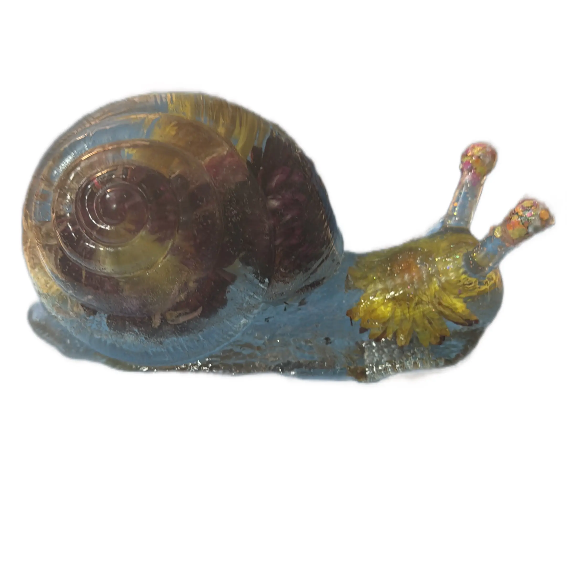 Clear Resin Snail with Flowers Sculpture Statue