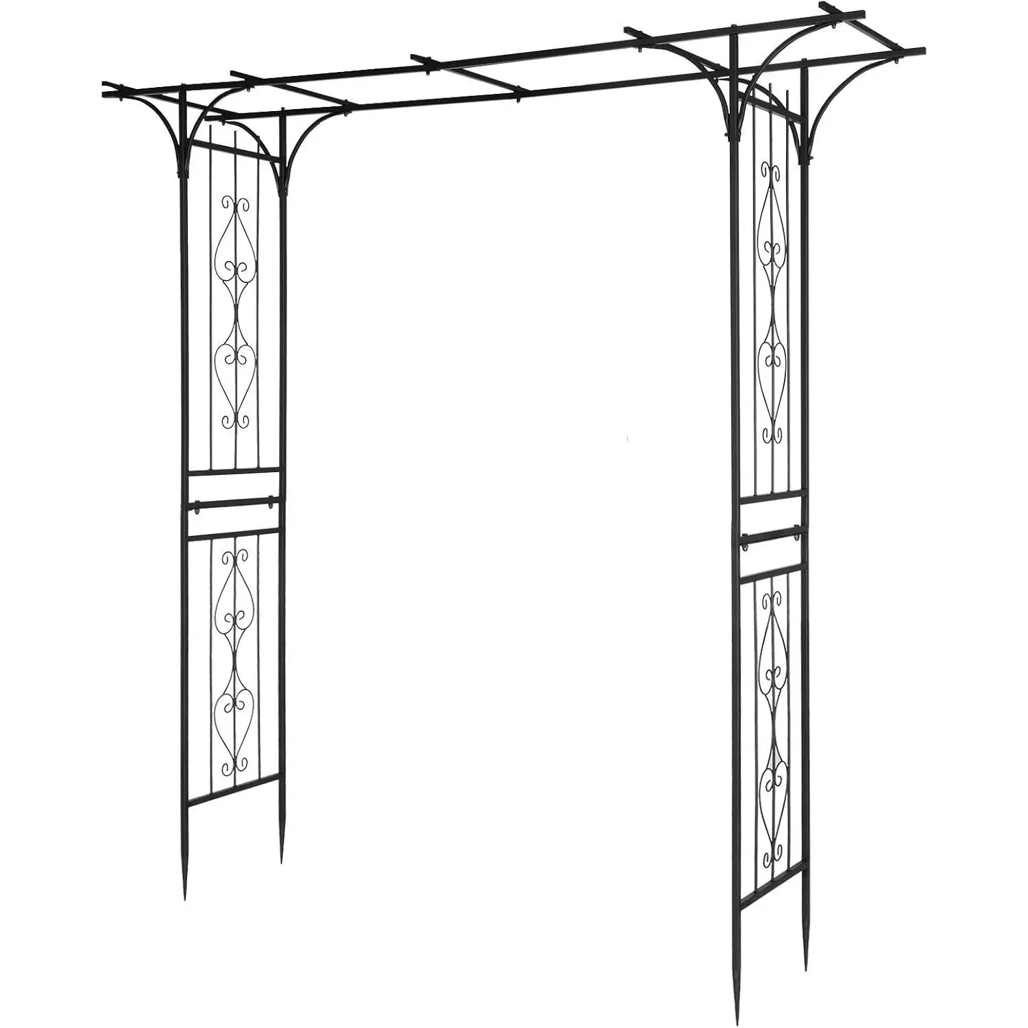 Karlhome 7Ft Garden Arch Arbor, Steel Frame Stand Trellis, Arbour Archway for Wedding Ceremony Decoration Plant Climbing Rose Vines Lawn Courtyard Patio Black
