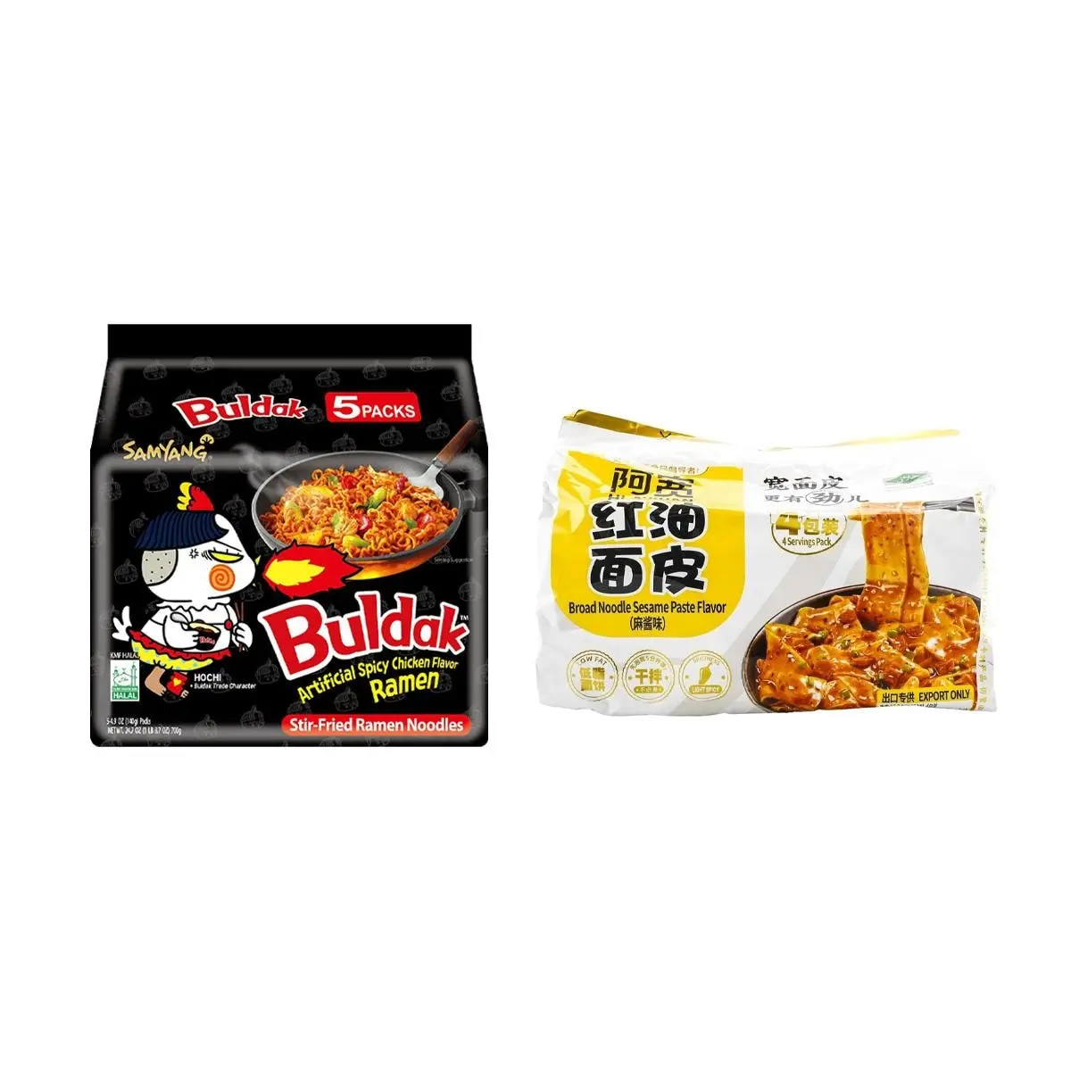 Spicy Korean Fire Noodle Challenge Pack: SAMYANG Buldak Hot Chicken Ramen (700g) & Akuan Red Oil & Sesame Paste Noodles (460g) - Extreme Heat & Flavor Fusion