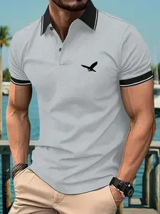 Men's Premium Polo Shirt - Button Collar, Personalized Printed Pattern, Slightly Elastic Fabric, Dress Shirt Suitable for Summer Work Wear - Short Sleeve Dalesan Digitalis Knitted Men's Tropical Elastic Polyester Single Layer Flat Goods.