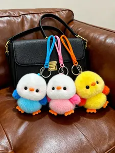 Cute Plush Chick Keychain, Soft Faux Rabbit Fur Pom-Pom, Random Colors, Car Keychain, Halloween Accessory, Teacher's Day Gift, Keychain Kawaii