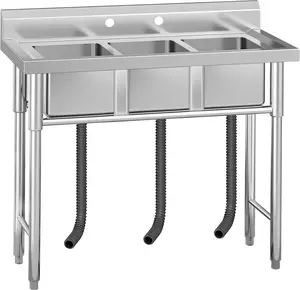 【GARVEE】Stainless Steel Freestanding 3-Bowl Utility Sink for Garage, Laundry Room, Kitchen, and Restaurant Use, Commercial Grade, Durable and Easy to Clean, Perfect for Home & Business Cleaning Needs