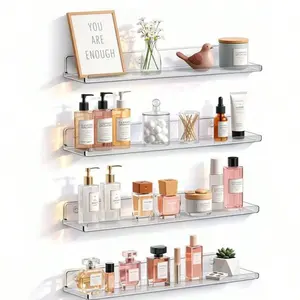 4-Piece 15-Inch Acrylic Suspended Wall-Mounted Storage Rack, Thickened Load-Bearing Wall-Mounted Display Stand With Anti-Drop Guard, Suitable For Bathrooms, Bedrooms, Living Rooms, And Baby Rooms, Can Store Cosmetics, Figurines, And Decorat