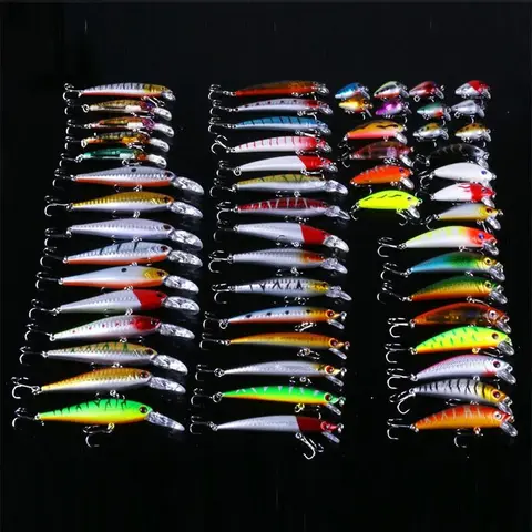 Artificial Fishing Lure (56pcs/set), Mixed Color & Shape Designs Lure with Hook, Portable Outdoor Fishing Accessories for Fishing Enthusiasts, Fishing Equipment