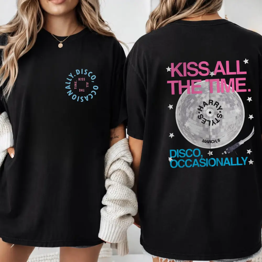 Kiss All The Time Disco Occasionally Shirt, 2 Sided Concert Graphic Tee, Double Print Music Fan Shirt, Tour Night Outfit for Girls Women, Pop Music Fan Gift