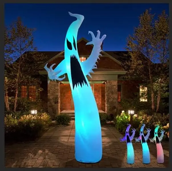 12ft Halloween Inflatable Giant Ghost - with Color Changing LED, Flash Light - Scary Blow Up Ornament for Porch, Lawn