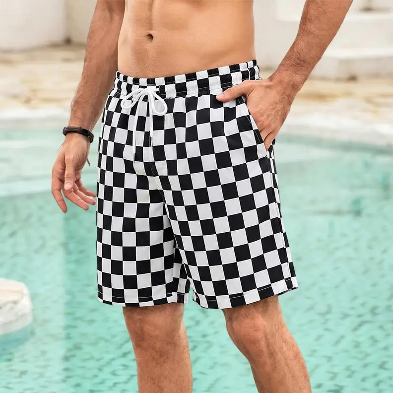Men's Swim Trunks, Classic Checked Weave Swim Bottoms, Quick-Dry Shorts with an Adjustable Drawstring for the Beach, Checked Weave Men's Shorts, Quick Dry Trunks, Shorts Swimwear