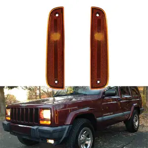 2PCS Amber Lens Side Marker Corner Parking Light Housings Kit For Jeep Cherokee 1997 1998 1999 2000 2001 Replace OEM 55055146, 55055147, CH2550118, CH2551118