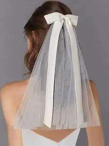 Wedding Bride Bow Hair Clip, Short Veil & Proposal Headpiece, French Birdcage Veil, Perfect for Wedding Registration & Valentine's Day Accessories
