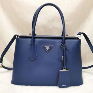 Pre-owned PRADA Saffiano Crossbody Bags Turnlock Twin Dark Blue CPU0408