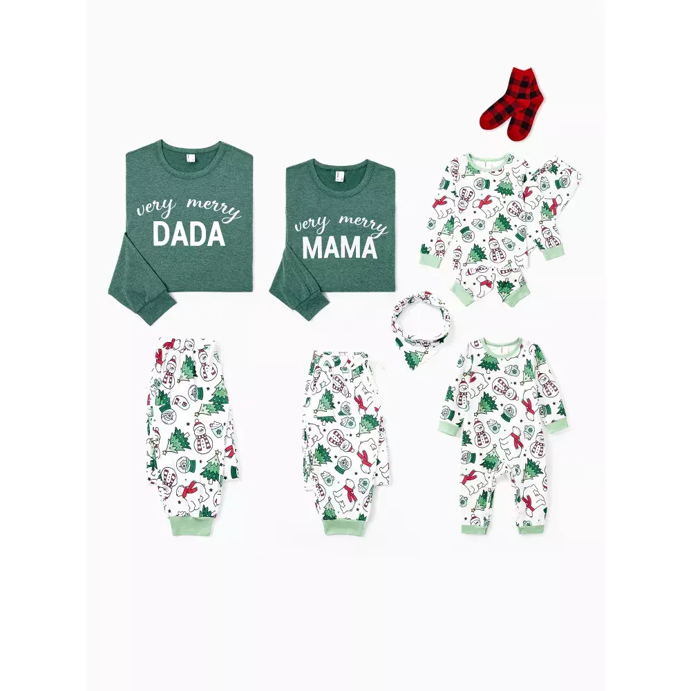 PatPat Family Matching Christmas Pajama Set, Stretchy Lightweight Knit Deer Print Sleepwear with Pocket and Socks, Includes Baby Romper