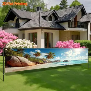 Summer Seawater Coconut Trees Sunshine Pattern Polyester Banner Flag, Outdoor Lawn Wall Decoration, Festival Party Supplies