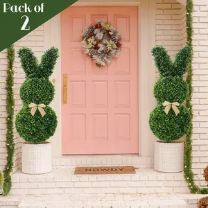 EasyFlora Rabbit-Shaped Topiary Trees Set of 2 3ft High Artificial Boxwood Plants Ornaments Swaying Ears UV-Resistant Indoor Outdoor Garden Decorations Pack of 2 Decorative Fruit